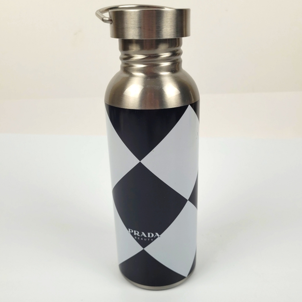 Prada Beauty Stainless Steel Water Bottle Black & Silver Diamond Pattern Design